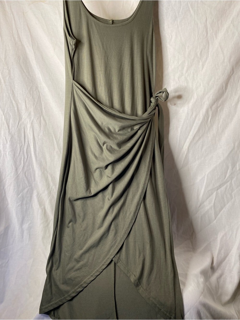 Sleeveless Olive Green Wrap Dress